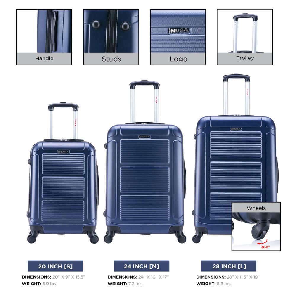 INUSA Pilot lightweight hardside spinner 3 piece Set 20”, 24", 28" Navy