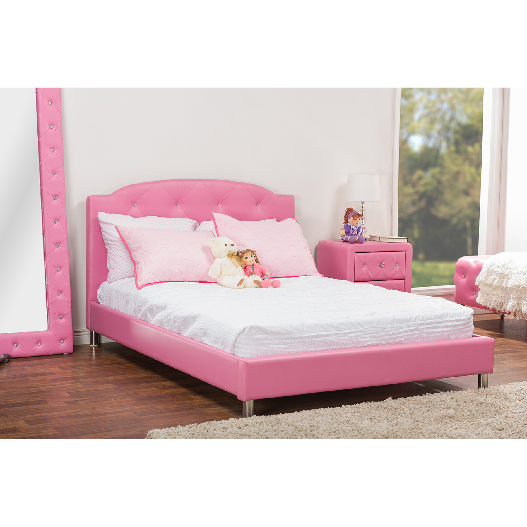 Baxton Studio Canterbury Pink Leather Contemporary Full Size Bed