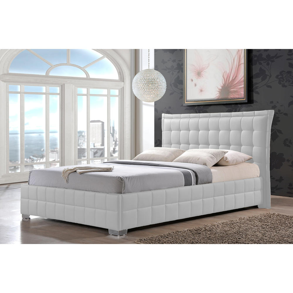 Baxton Studio Monaco Modern and Contemporary White Faux Leather Queen Size Platform Base Bed Frame