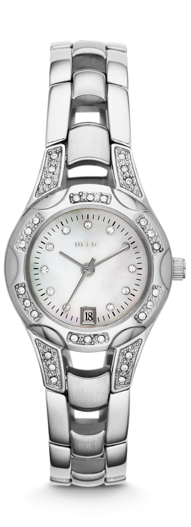 UPC 723765302928 product image for Ladies Calendar Date Watch with White Mother-of-Pearl Dial and Silver Bracelet | upcitemdb.com