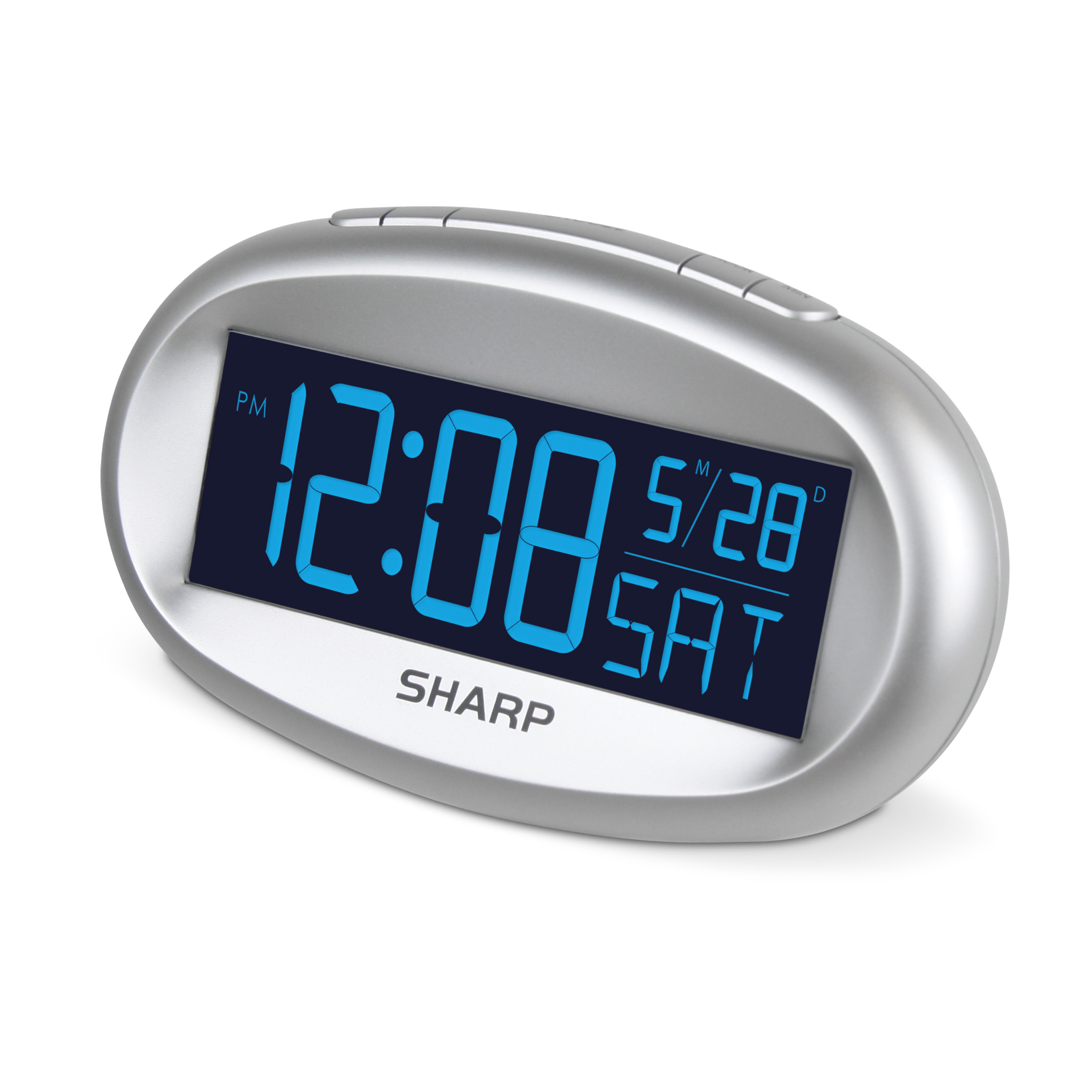 Sharp 1.2 Blue automatic time set alarm clock with calendar