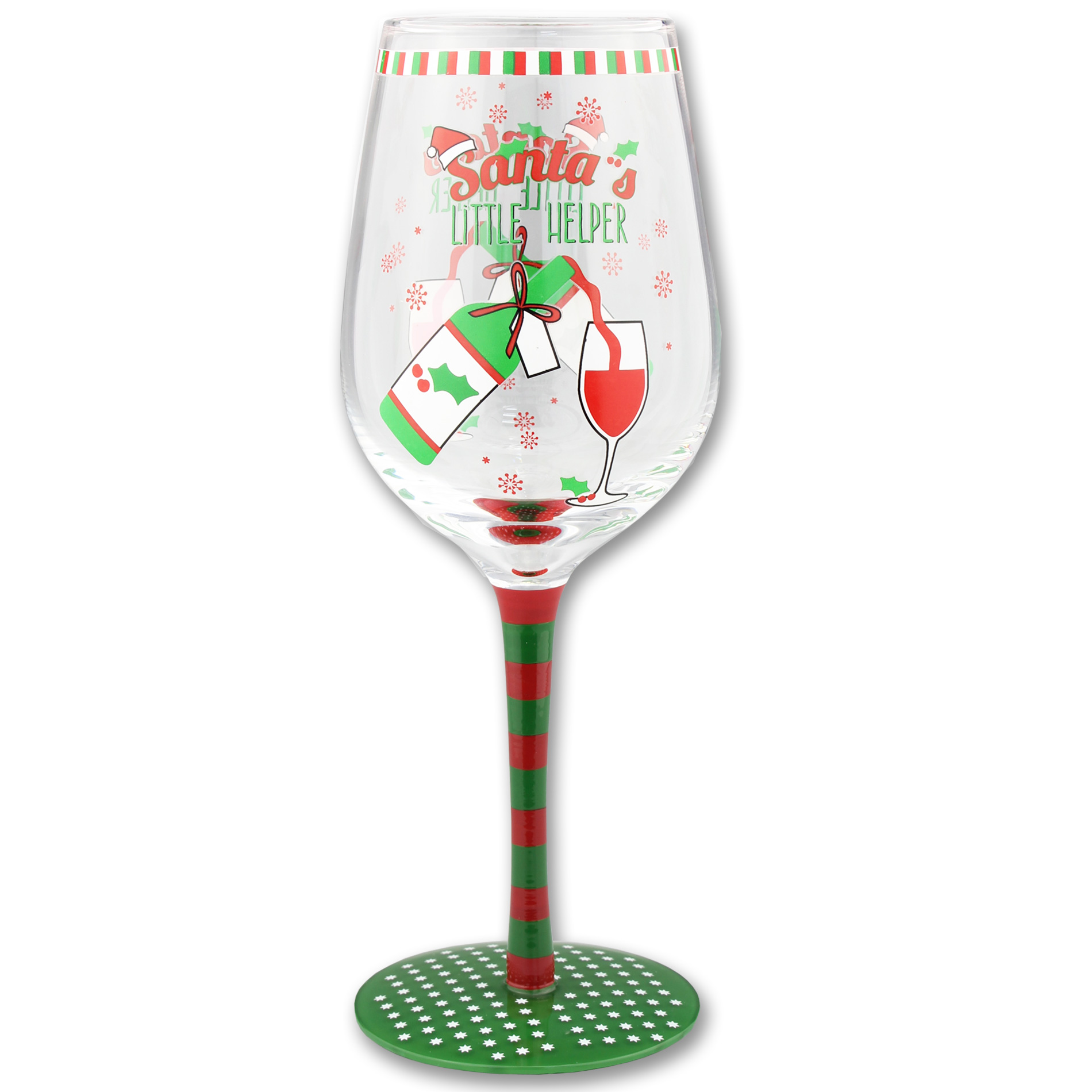 Santa's Little Helper Holiday Wine Goblet, Clear