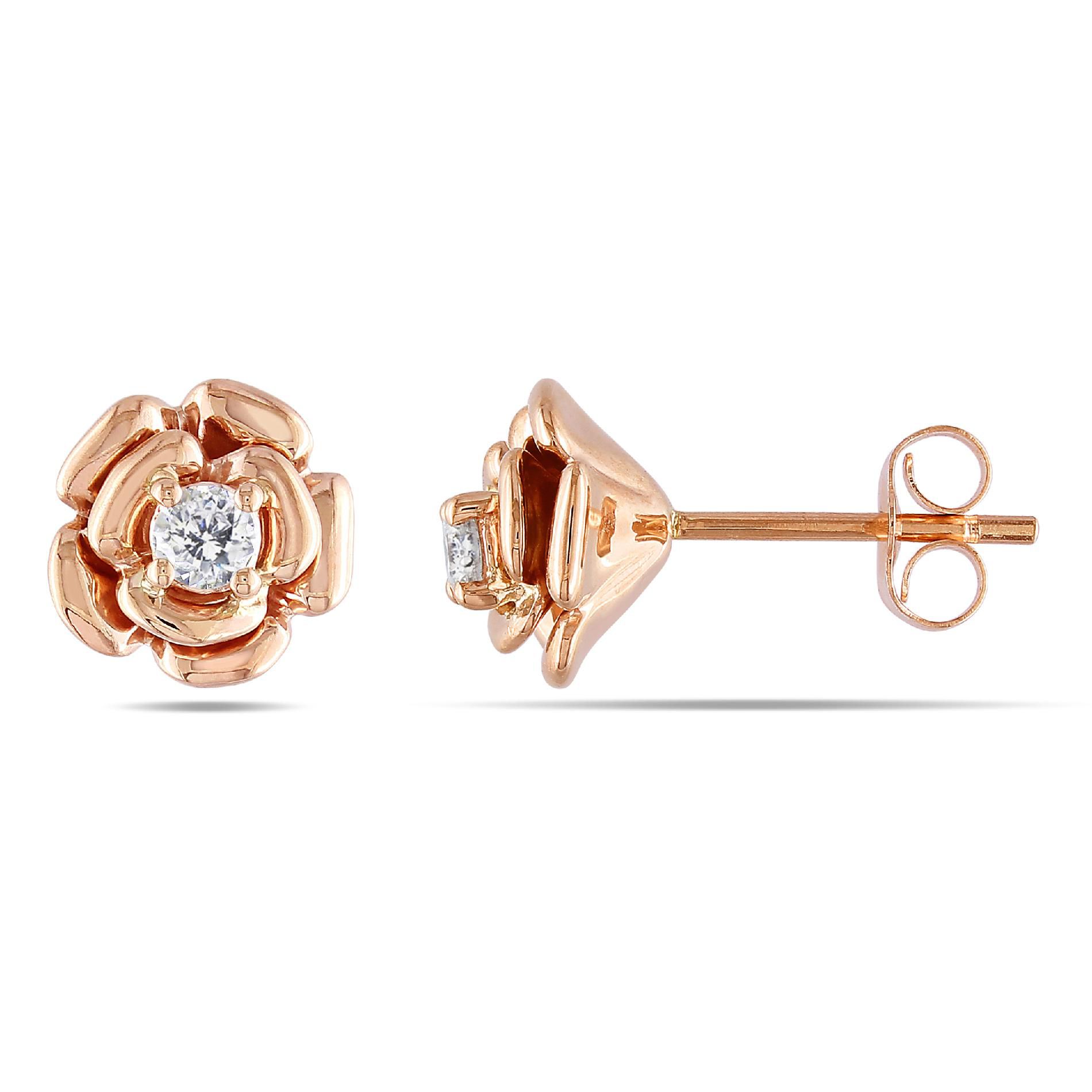 1/5 CT Diamond Ear Pin Earrings Set in 10k Pink Gold (GH I2;I3)