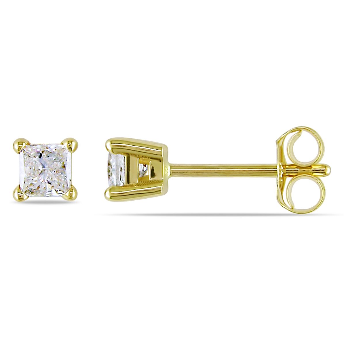 1/3 CT Princess Cut Solitaire Earrings Set in 14K Yellow Gold (J-K I2-I3)