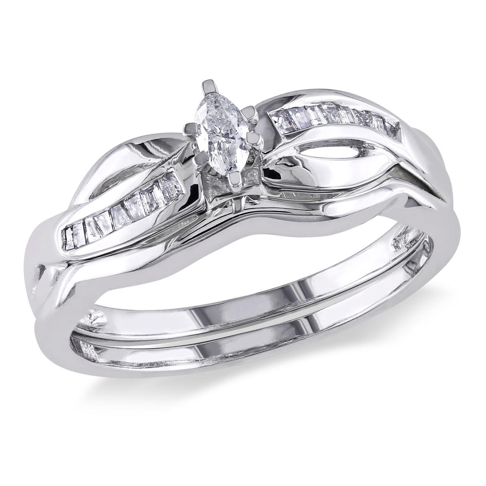 0.25 Cttw. Tapers and Marquise 14k White Gold  Diamond Bridal Ring Set (G-H I2-I3)