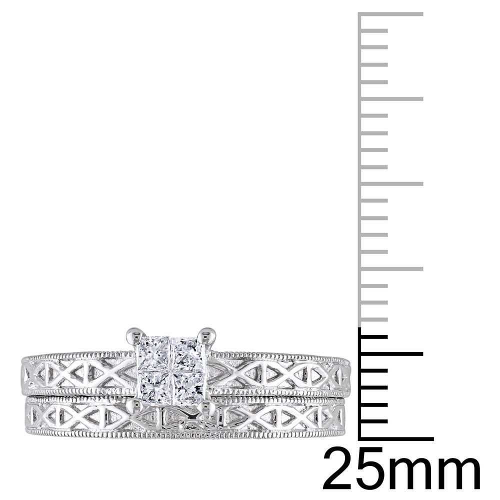 0.24 Cttw. Princess Cut 10k White Gold Diamond Bridal Ring Set (G-H I1-I2)