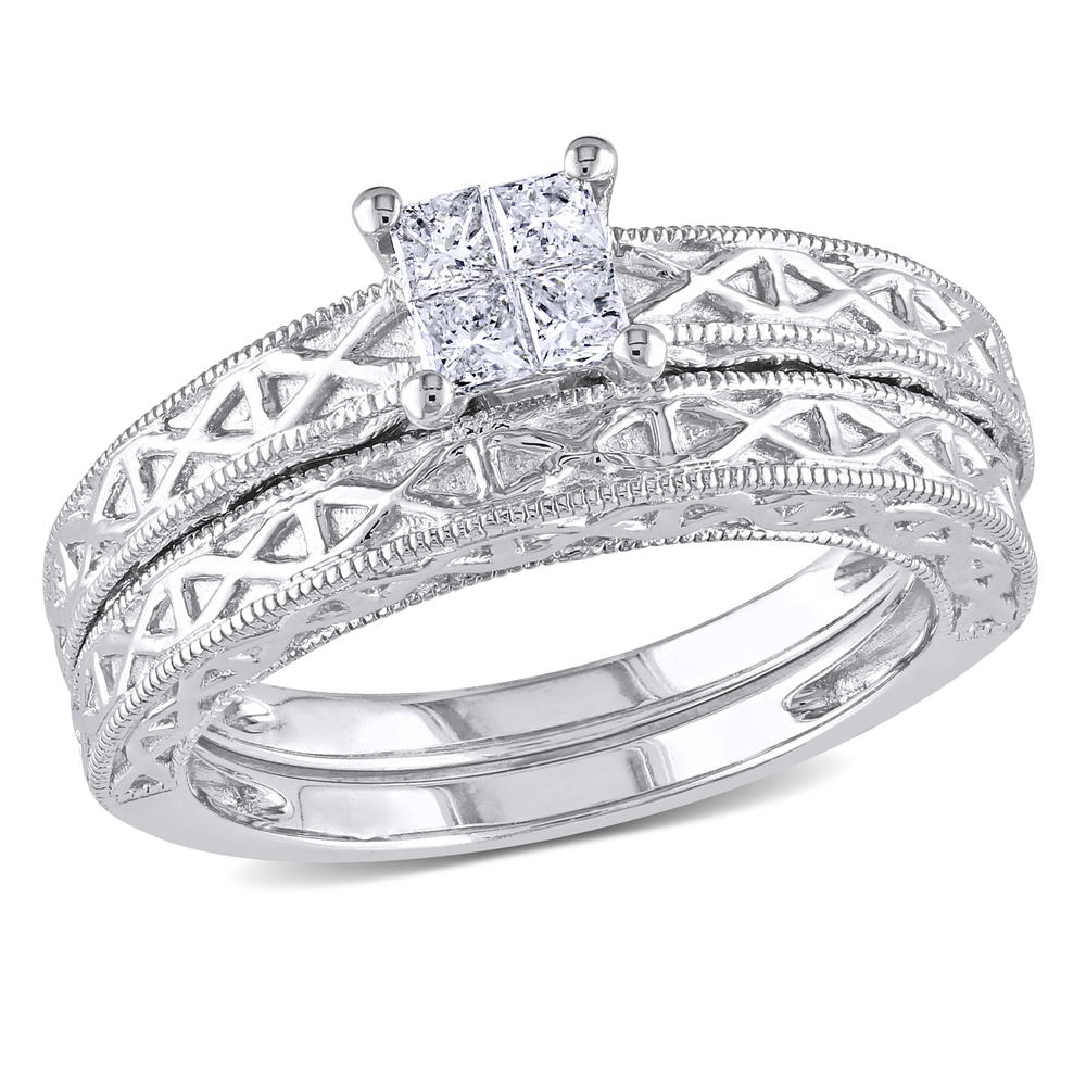0.24 Cttw. Princess Cut 10k White Gold Diamond Bridal Ring Set (G-H I1-I2)