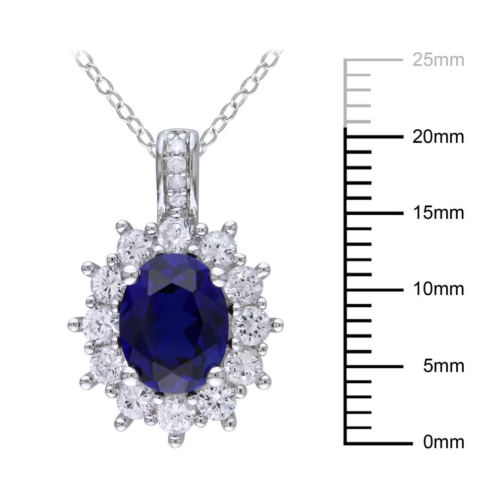 .02 CT  Diamond TW And 4 CT TGW Created Blue and White Sapphire Sterling Silver Pendant (GH  I3)