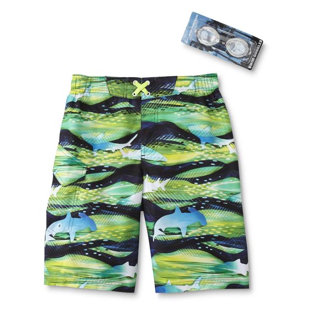 Joe Boxer Boy's Swim Trunks & Goggles Sharks Kmart