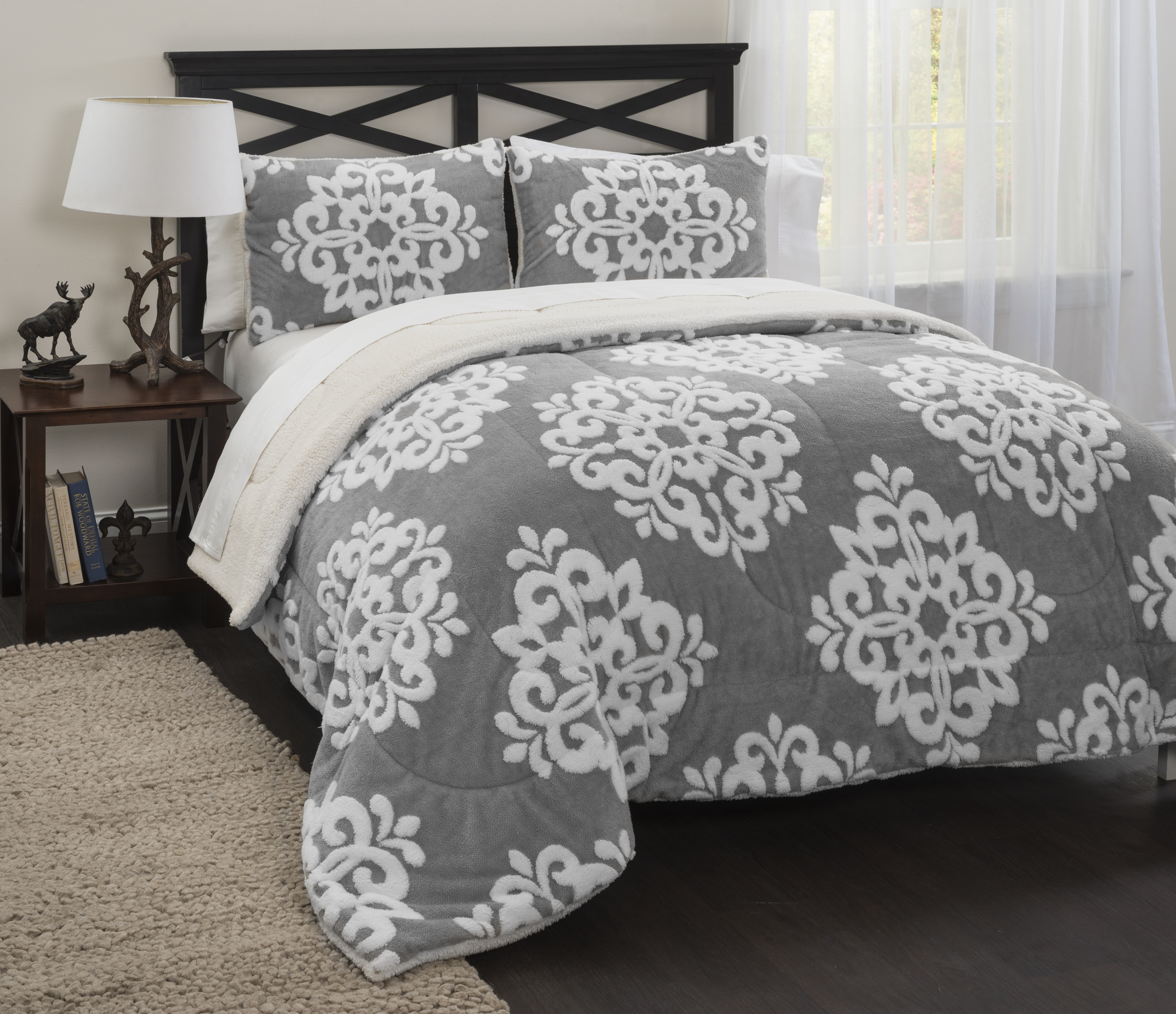 Sherpa Damask Jacquard Comforter Set