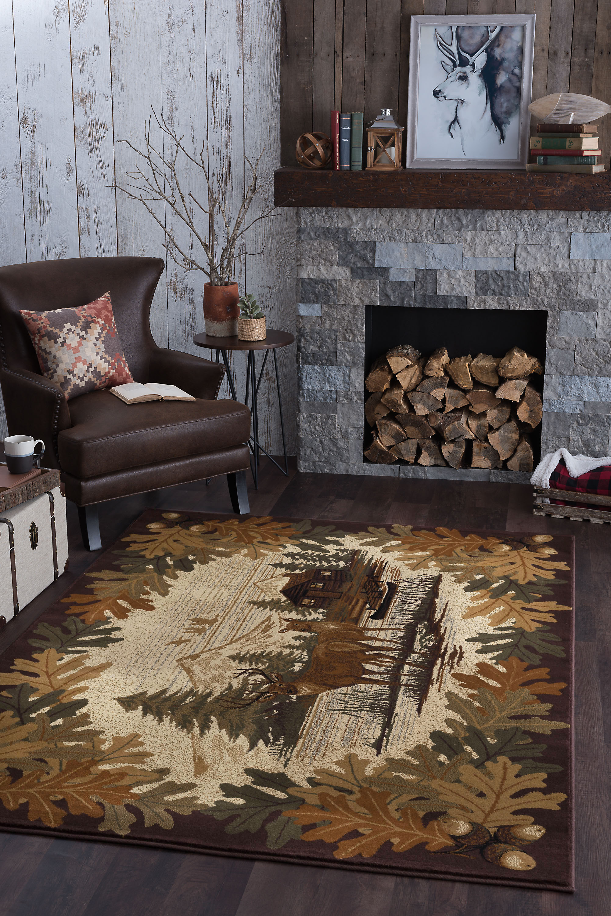 Tayse Rugs Nature Oak Deer Lodge Area Rug 5'3'' x 7'3'' Shop Your