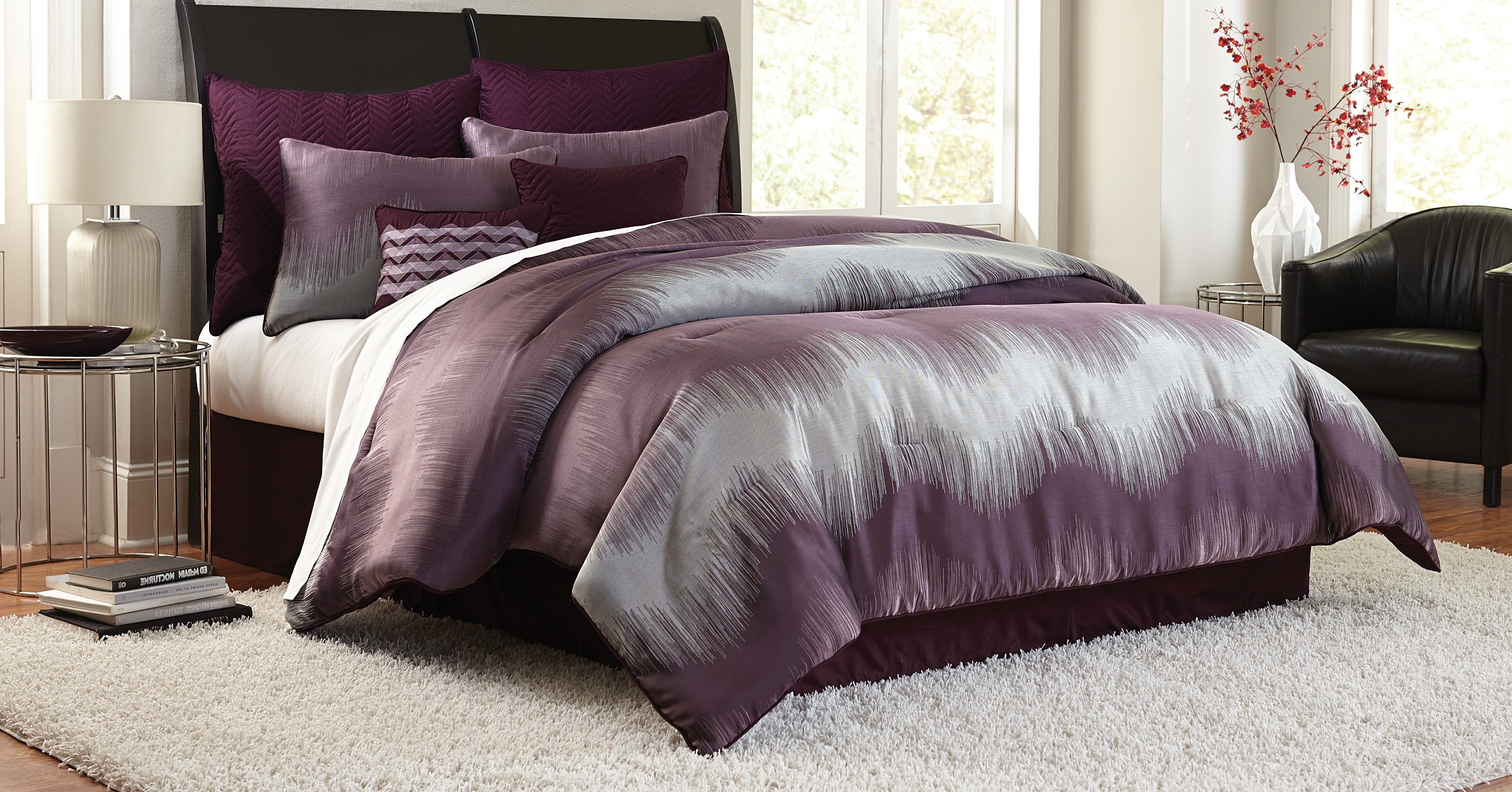 8 Piece Jacquard Chevron Comforter Set &#8211; Purple