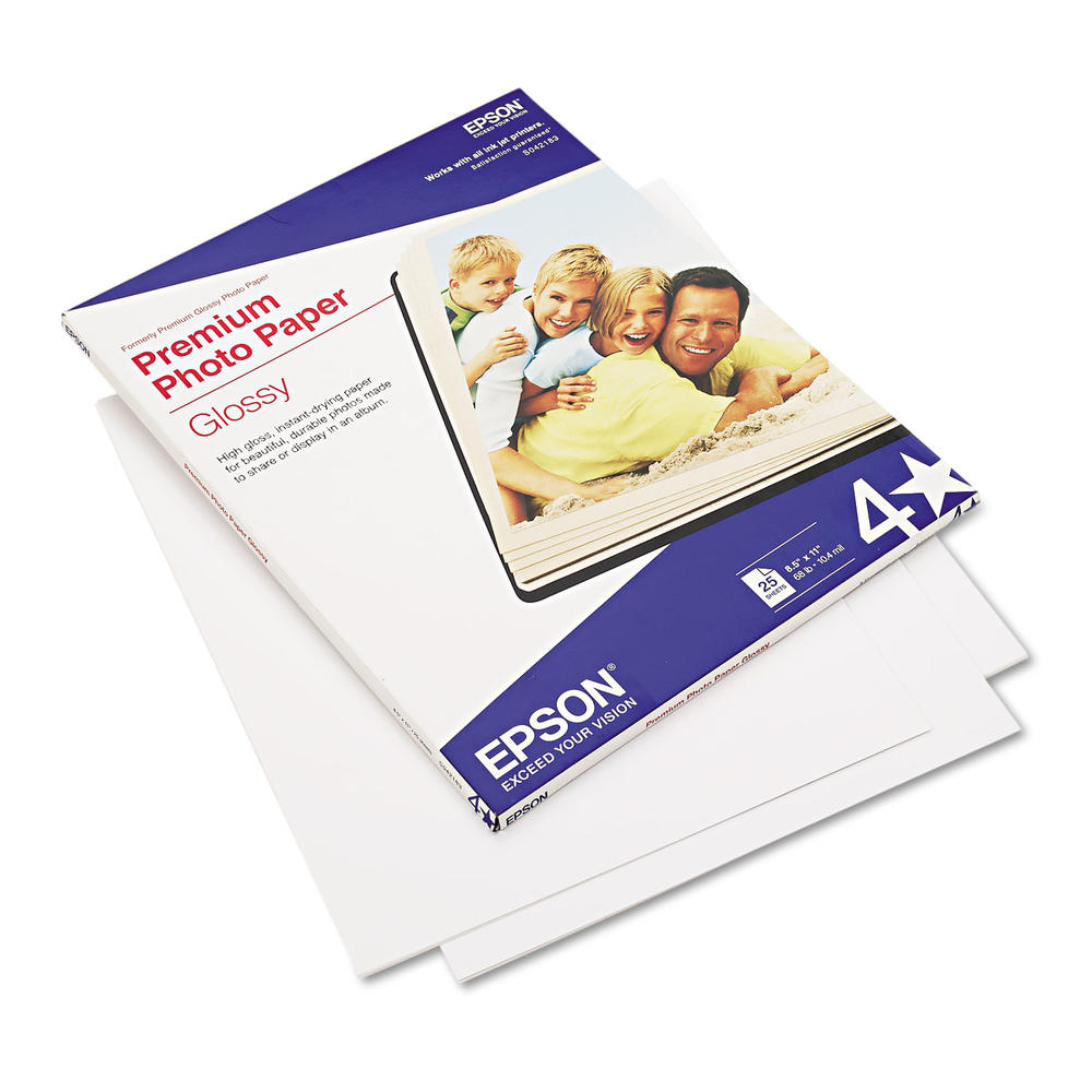 Epson Premium Photo Paper, 68 lbs., High-Gloss, 8-1/2 x 11, 25 Sheets/Pack