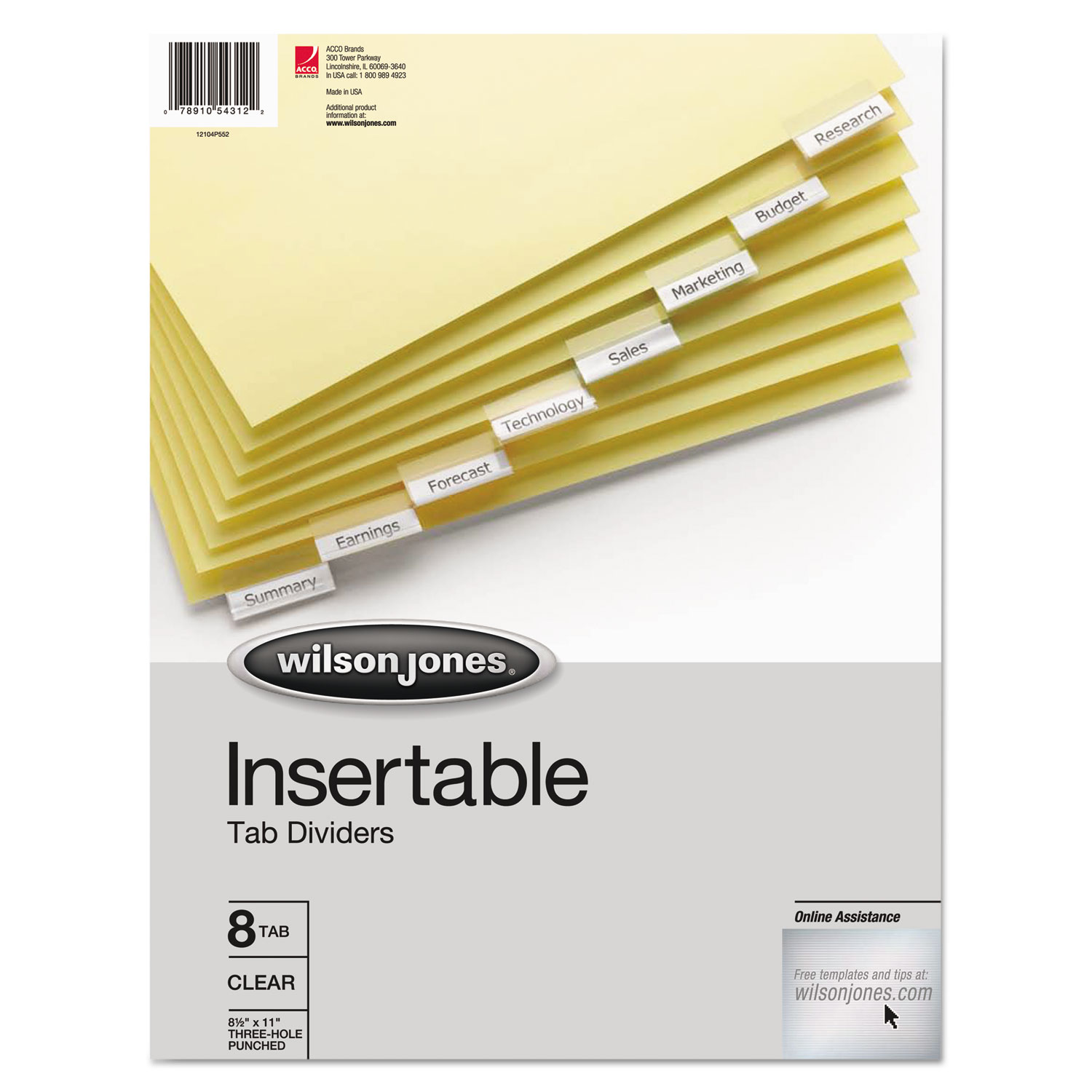 Wilson Jones Single-Sided Reinforced Insertable Index, Clear, 8-Tab, Letter, Buff