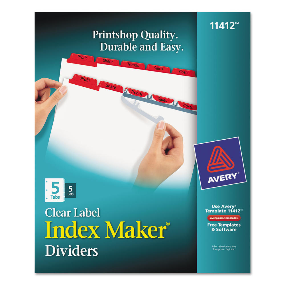 Avery AVE11412 Print & Apply Clear Label Dividers w/Color Tabs, 5-Tab, Letter, 5 Sets