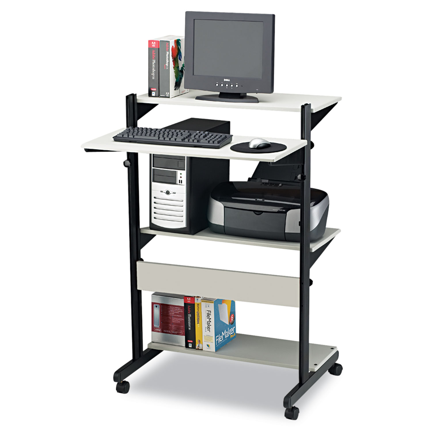 Mayline Soho Adjustable Mobile Computer Table- 32w x 31d x 50h- Gray/Black- Black/Gray Mayline Soho Adjustable Mobile Computer Table- 32w x 31d x 50h- Gray/Black- Black/Gray