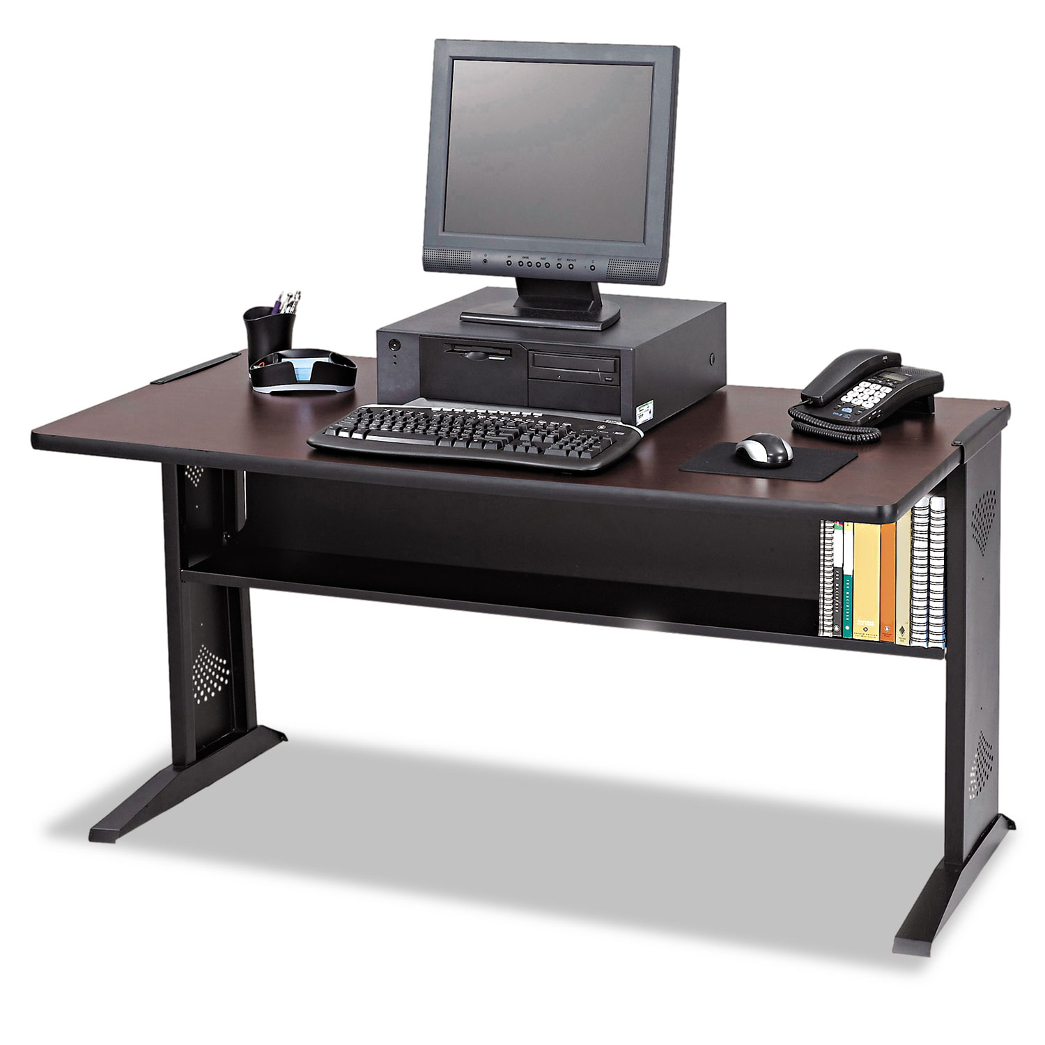 Safco Computer Desk W/ Reversible Top- 47-1/2w x 28d x 30h- Mahogany/Medium Oak/Black- Brown Safco Computer Desk W/ Reversible Top- 47-1/2w x 28d x 30h- Mahogany/Medium Oak/Black- Brown