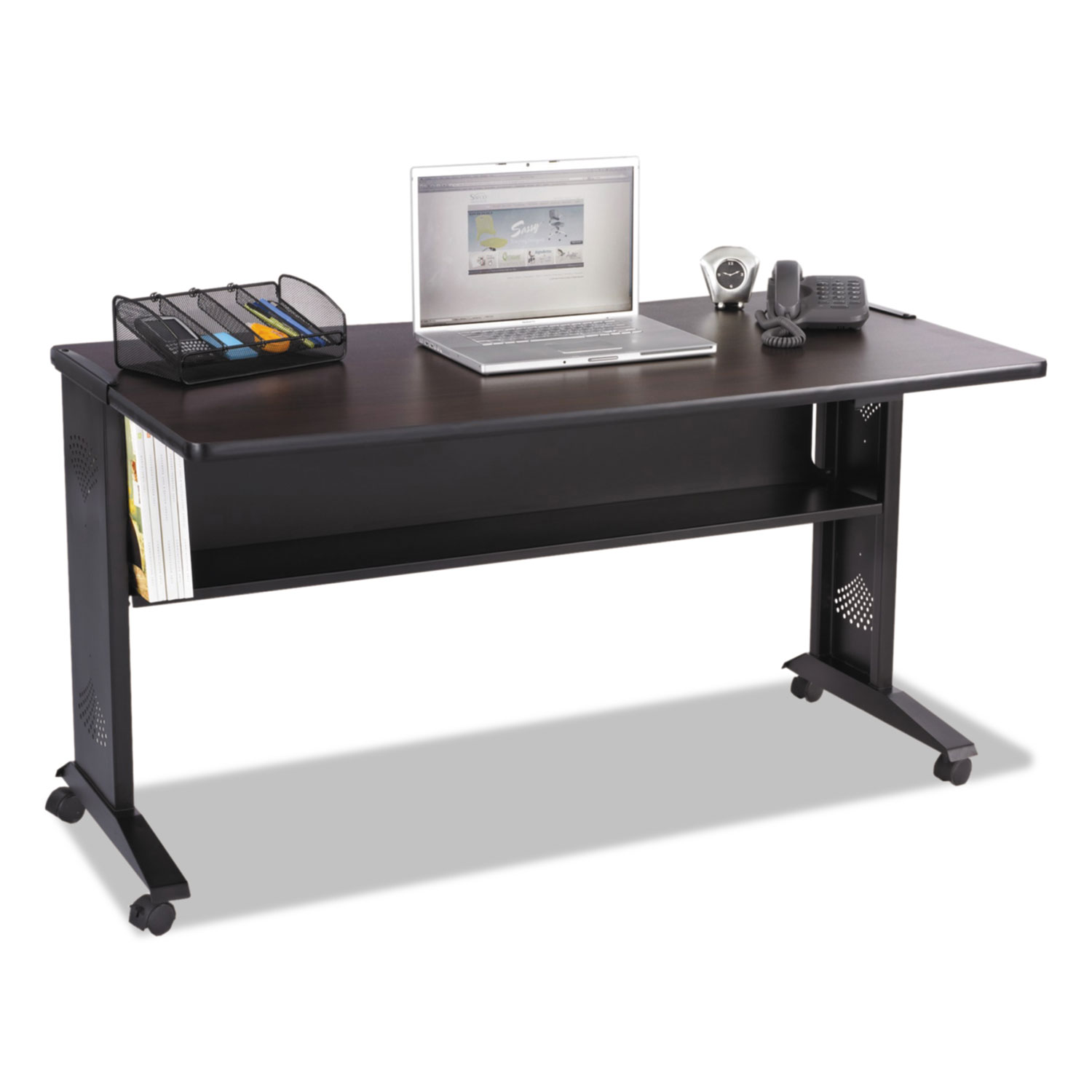Safco Mobile Computer Desk W/Reversible Top- 53.5 x 28 x 30- Mahogany/Medium Oak/Black- Brown Safco Mobile Computer Desk W/Reversible Top- 53.5 x 28 x 30- Mahogany/Medium Oak/Black- Brown