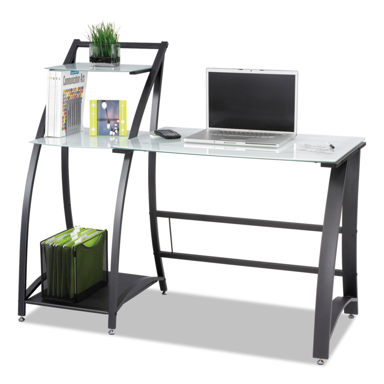 Safco Xpressions Computer Workstation- 53-1/4w x 25-1/2d x 45-1/4h- Frosted/Black Safco Xpressions Computer Workstation- 53-1/4w x 25-1/2d x 45-1/4h- Frosted/Black
