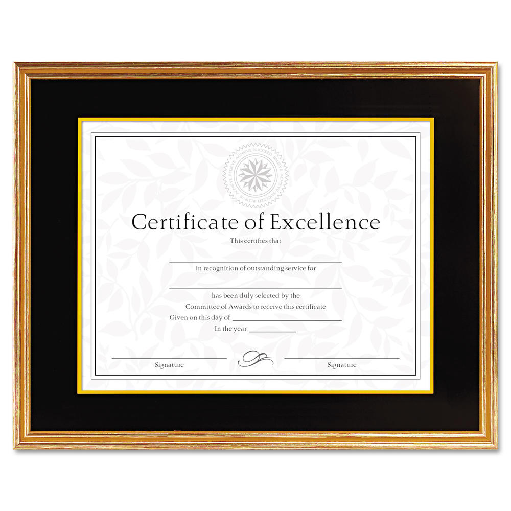 DAX Hardwood Document/Certificate Frame w/Mat, 11 x 14, 8 1/2 x 11, Antiqued Gold