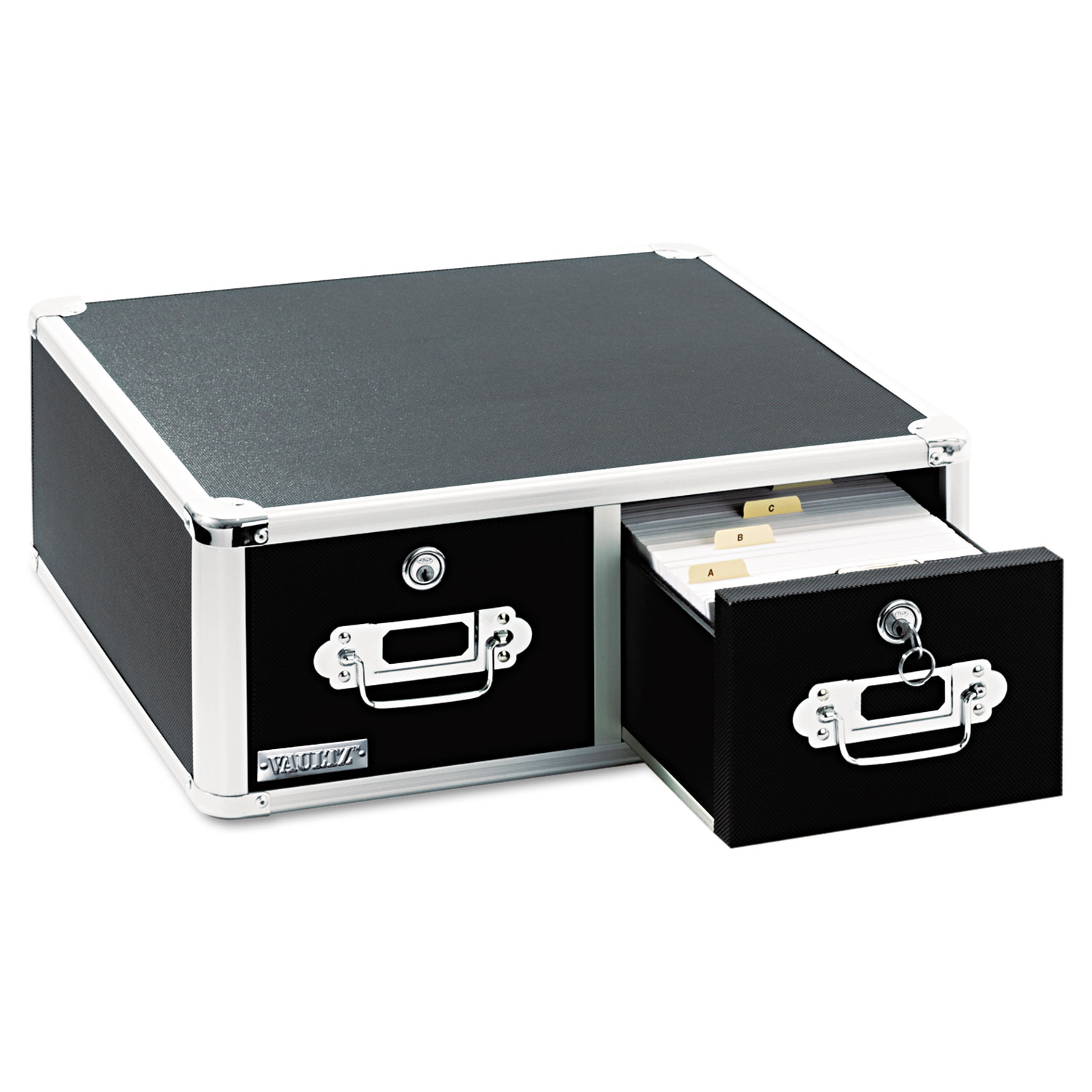 Vaultz IDEVZ01393 Locking 5 x 3 Two-Drawer Index Card Box, 3000-Card Capacity, Black
