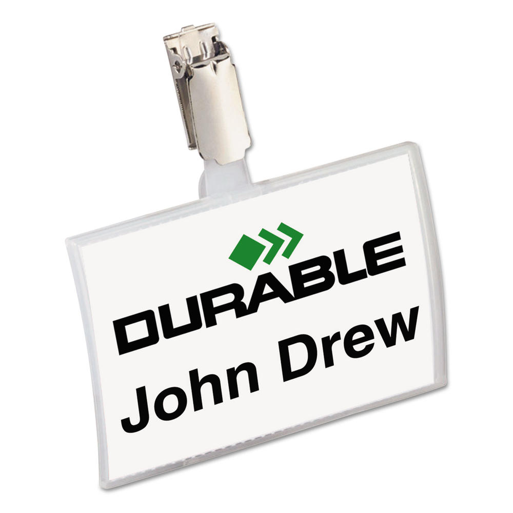 Durable DBL821619 Click-Fold Convex Name Badge Holder, Strap Clip, 3 3/4w x 2 1/4h, Clear, 25/Pk