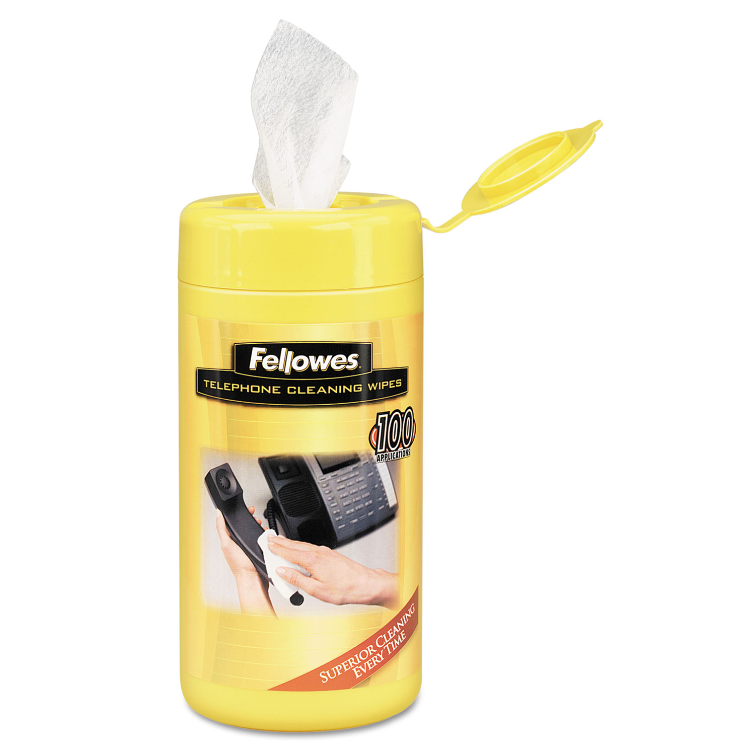 Fellowes FEL99722 Telephone Surface Cleaner Wet Wipes, Cloth, 5 x 6, 100/Tub