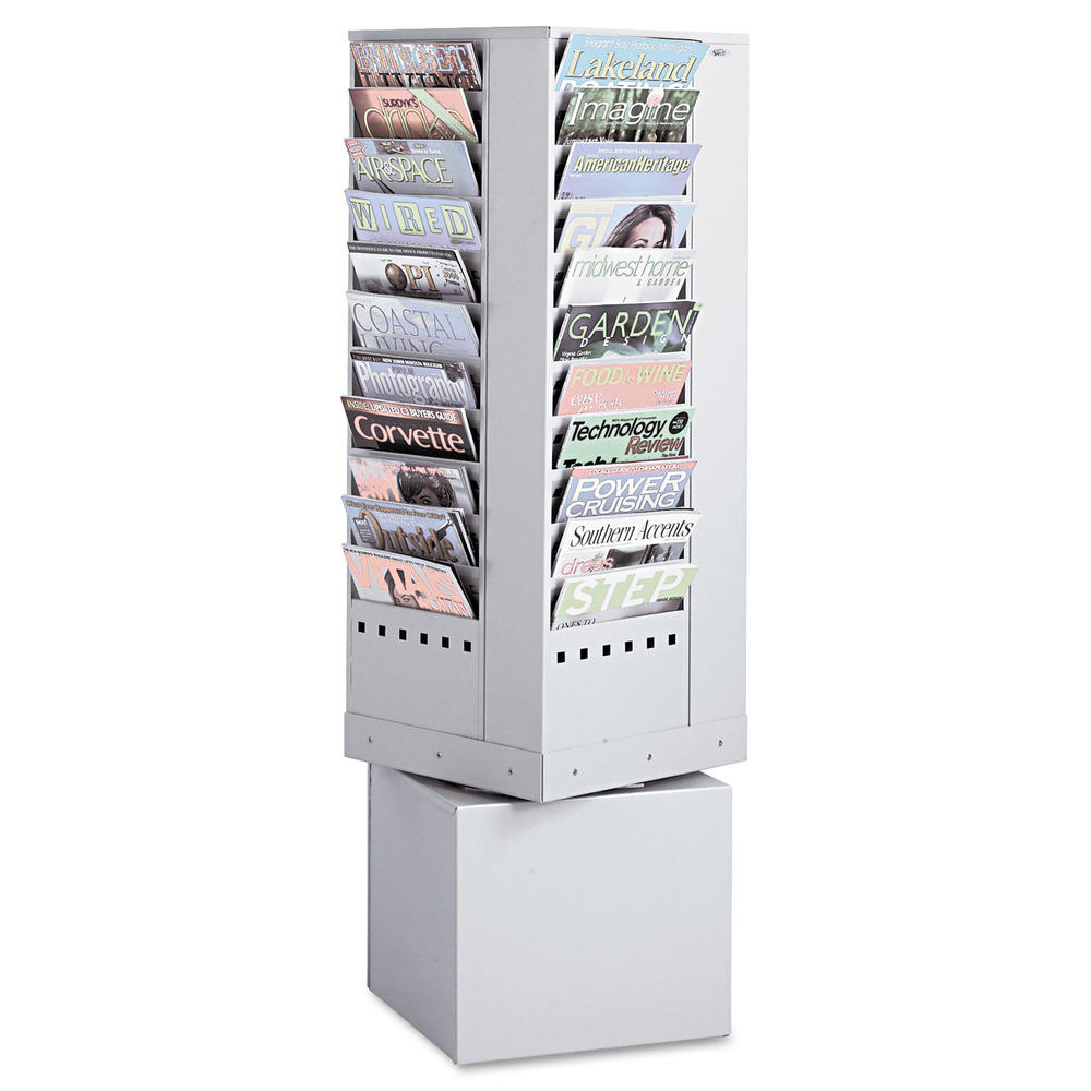 Safco SAF4324GR Steel Rotary Magazine Rack, 44 Compartments, 14w x 14d x 48h, Gray