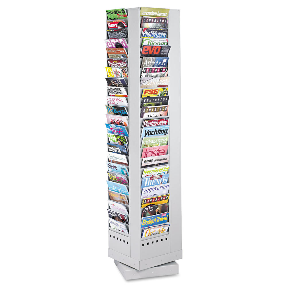 Safco SAF4325GR Steel Rotary Magazine Rack, 92 Compartments, 14w x 14d x 68h, Gray