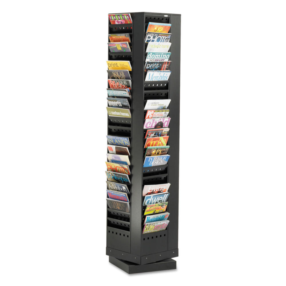 Safco SAF4325BL Steel Rotary Magazine Rack, 92 Compartments, 14w x 14d x 68h, Black