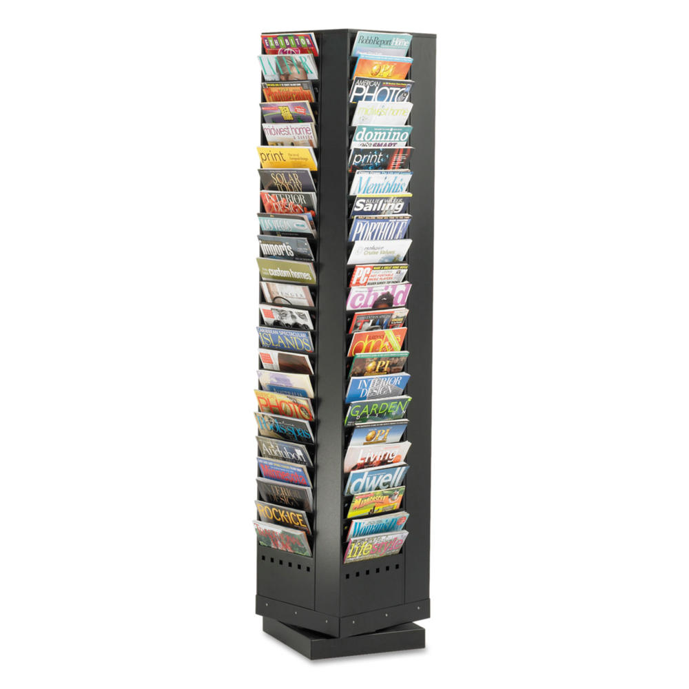 Safco SAF4325BL Steel Rotary Magazine Rack, 92 Compartments, 14w x 14d x 68h, Black