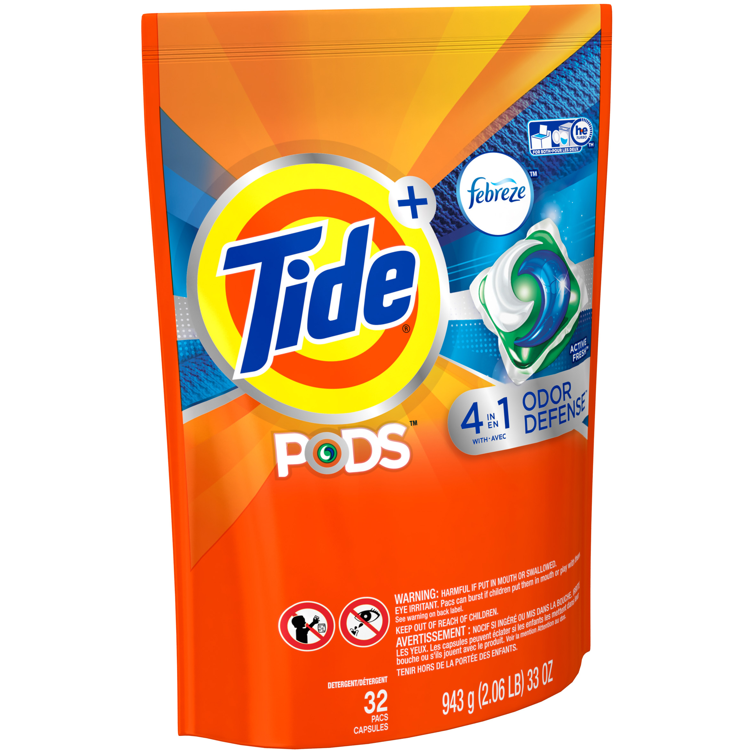 Tide PODS Plus Febreze Odor Defense Laundry Detergent Pacs, Active
