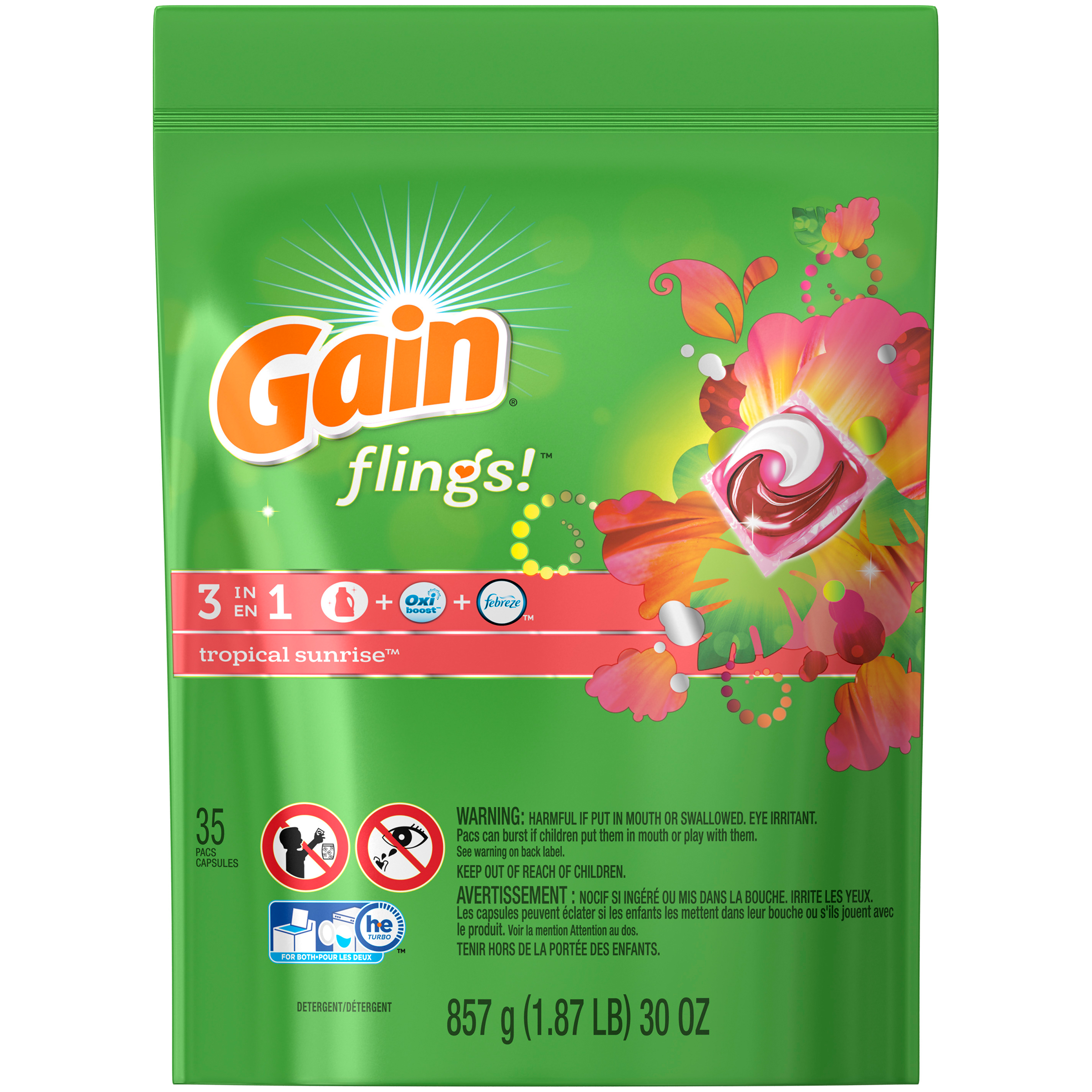 UPC 037000916246 Gain Flings Tropical Sunrise Laundry Detergent Packs