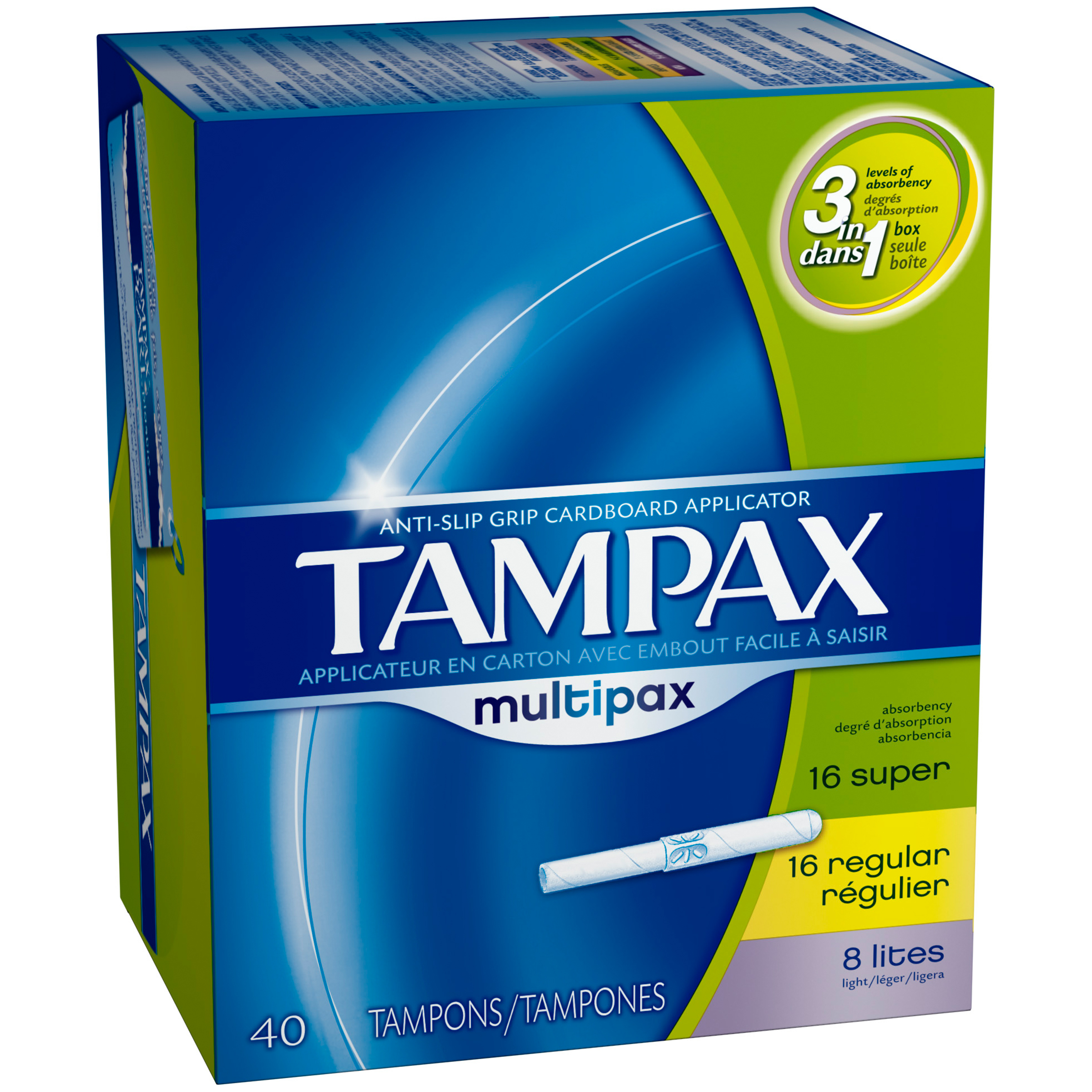 Tampax Multipax Cardboard Applicator Unscented Tampons 40 count