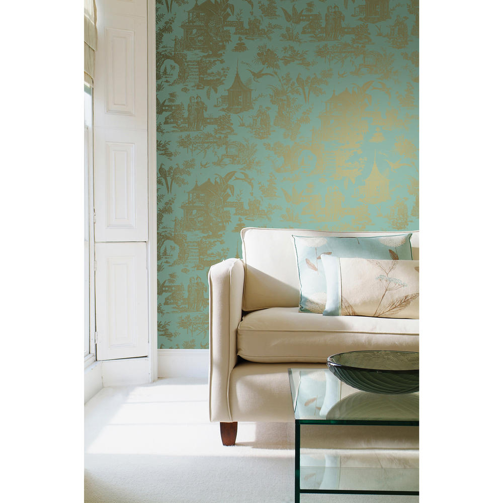 Zen Garden Turquoise Toile Wallpaper