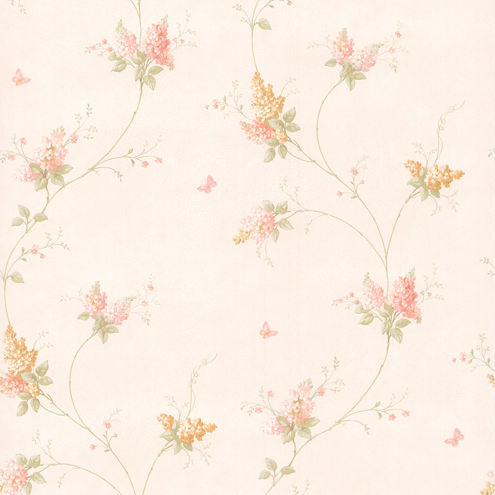 Isabelle Peach Butterfly Floral Trail Wallpaper