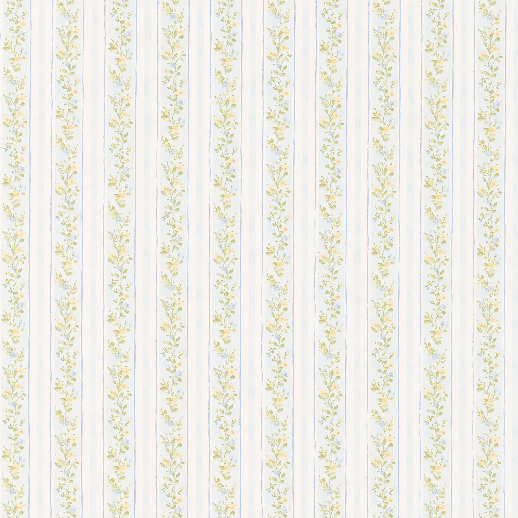 Emily Blue Floral Stripe Wallpaper