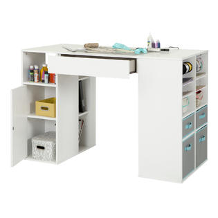 South Shore Crea Counter-Height Craft Table with Storage Pure White ...