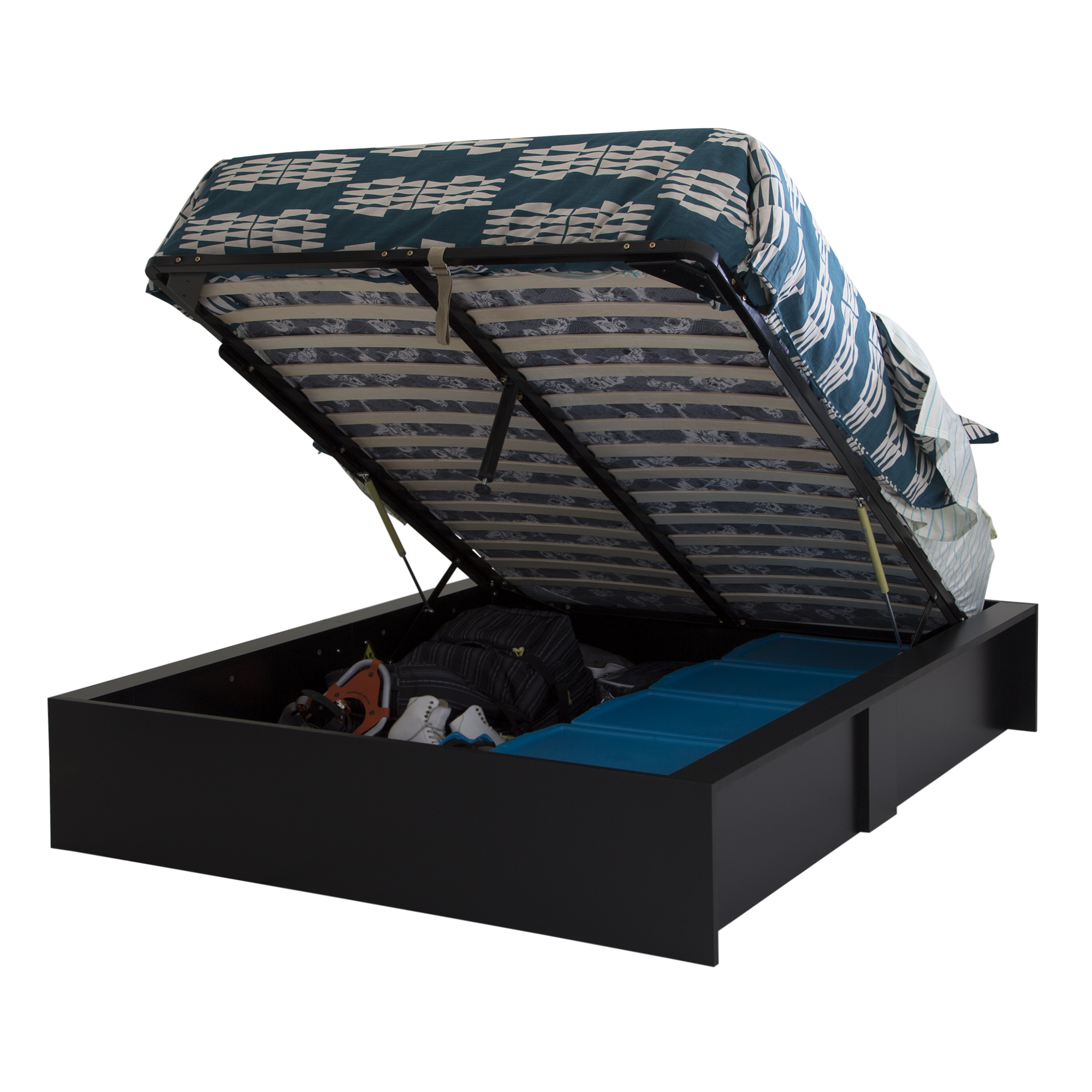 South Shore Step e Ottoman Queen storage bed 60" Pure Black