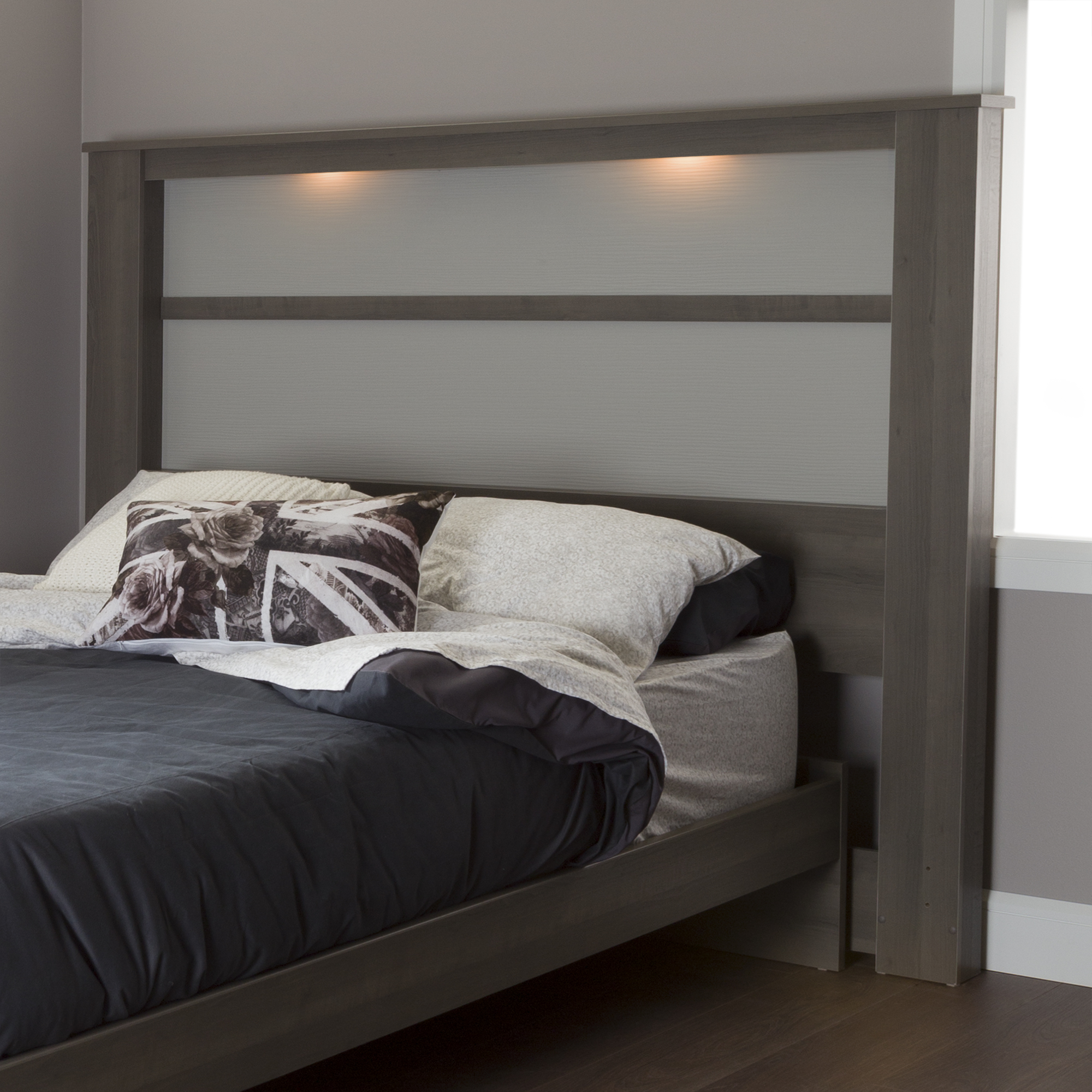 South Shore Gloria King Headboard (78) with Lights, Gray South Shore Gloria King Headboard (78) with Lights, Gray