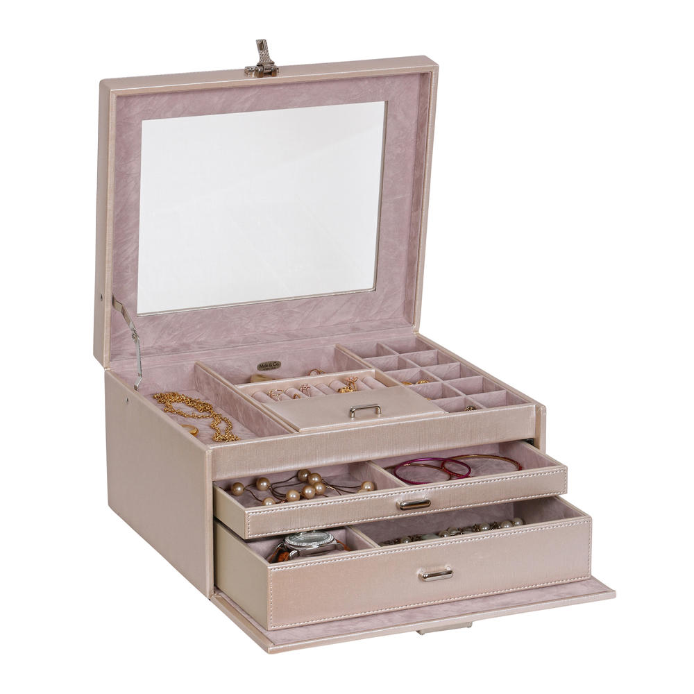 Mele & Co. Linden Glass Top Jewelry Box in Textured Faux Leather