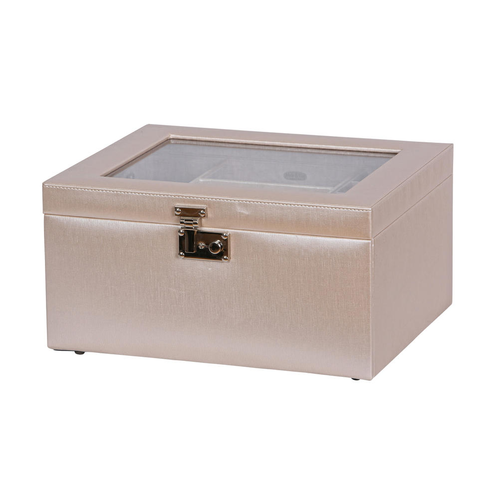 Mele & Co. Linden Glass Top Jewelry Box in Textured Faux Leather
