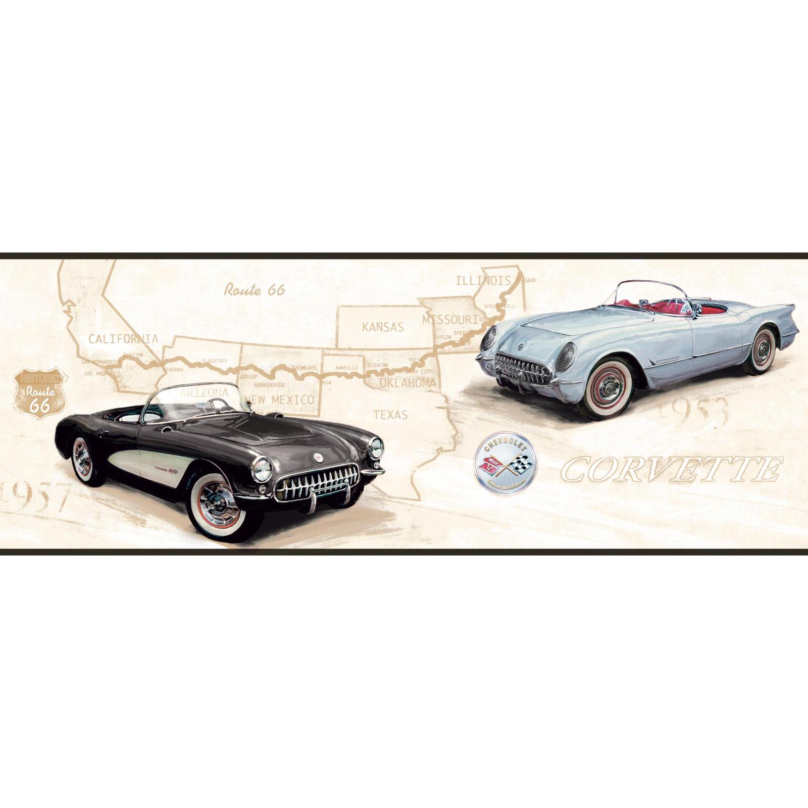 York Wallcoverings American Classics Corvette/Rte 66 Border