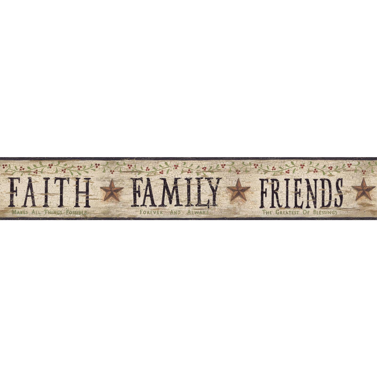 York Wallcoverings Country  Faith, Family, Friends Border in Beige, Black, Red
