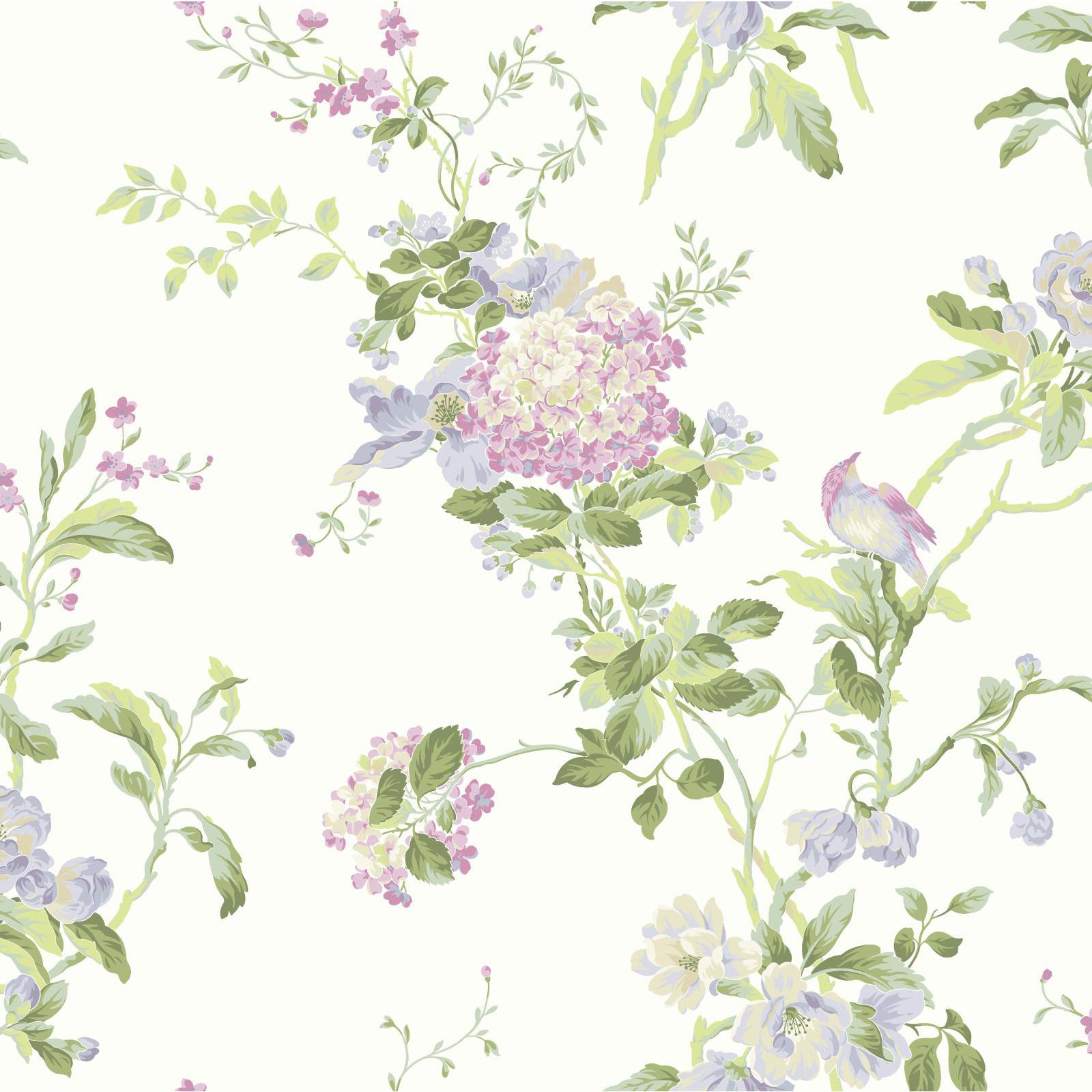 York Wallcoverings Pink & Purple  Flower Vine Wallpaper in White, Off Whites