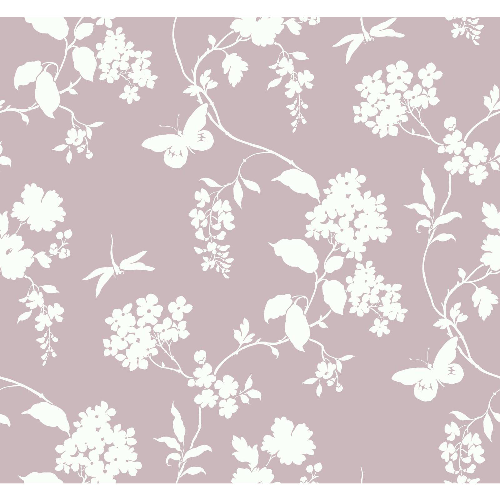 York Wallcoverings Pink & Purple  Scenic Vines Wallpaper in Lilac, White