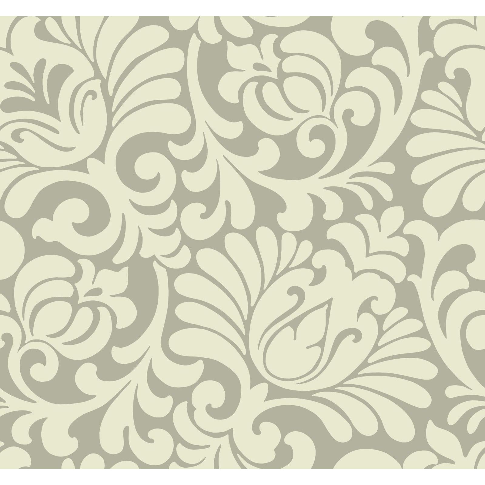 York Wallcoverings Beige  Tulip Damask Wallpaper in Pearly Taupe, Cream