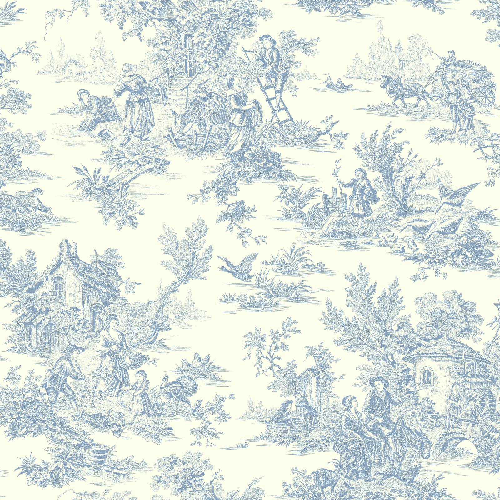 York Wallcoverings Blue  Campagne Toile Wallpaper in Blue, White