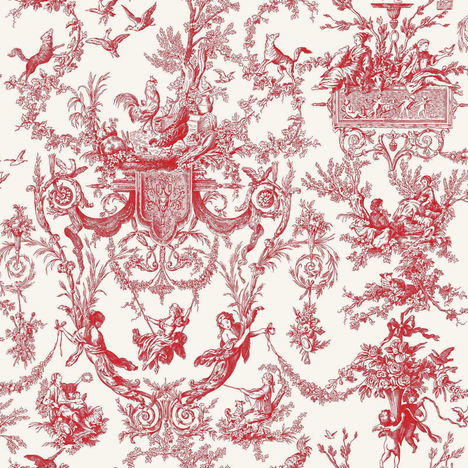 York Wallcoverings Red  Old World Toile Wallpaper in Real Red, White