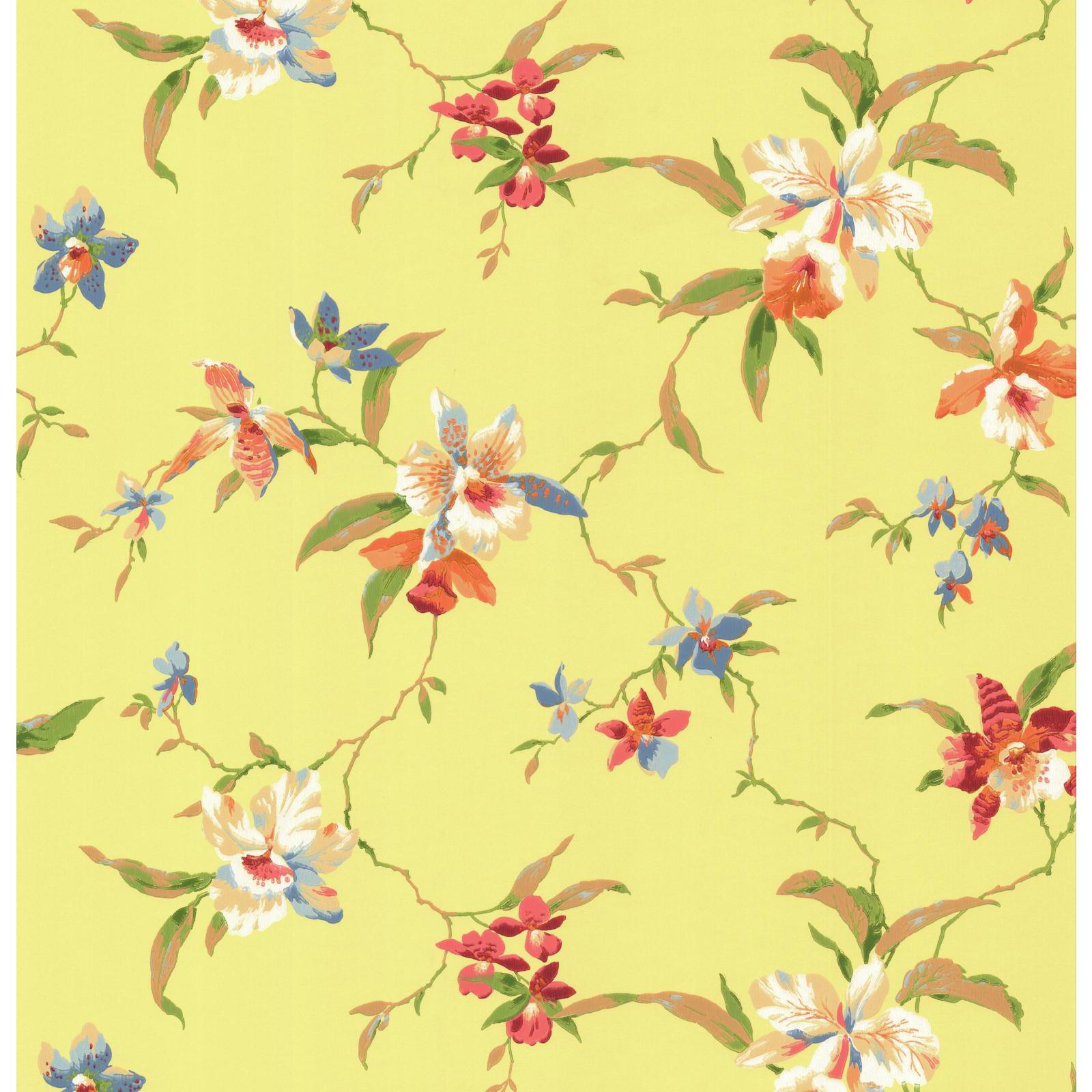 York Wallcoverings Orange & Yellow  Orchid Wallpaper in Yellow